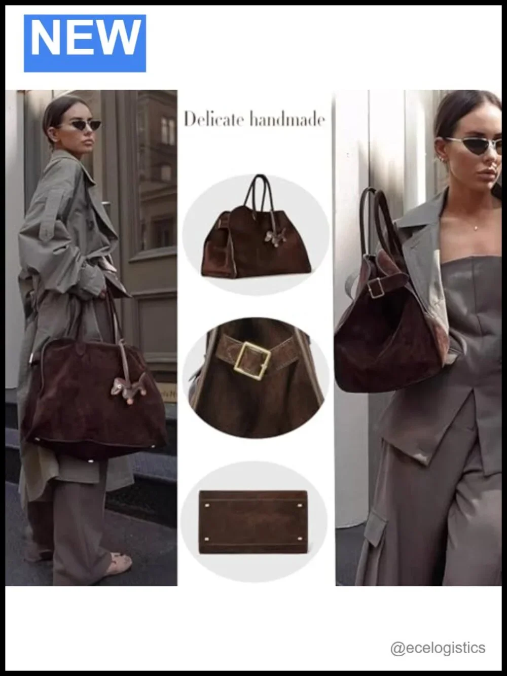 Hand-Sewn Genuine Suede Hobo Tote with Puppy Charm and Card Holder